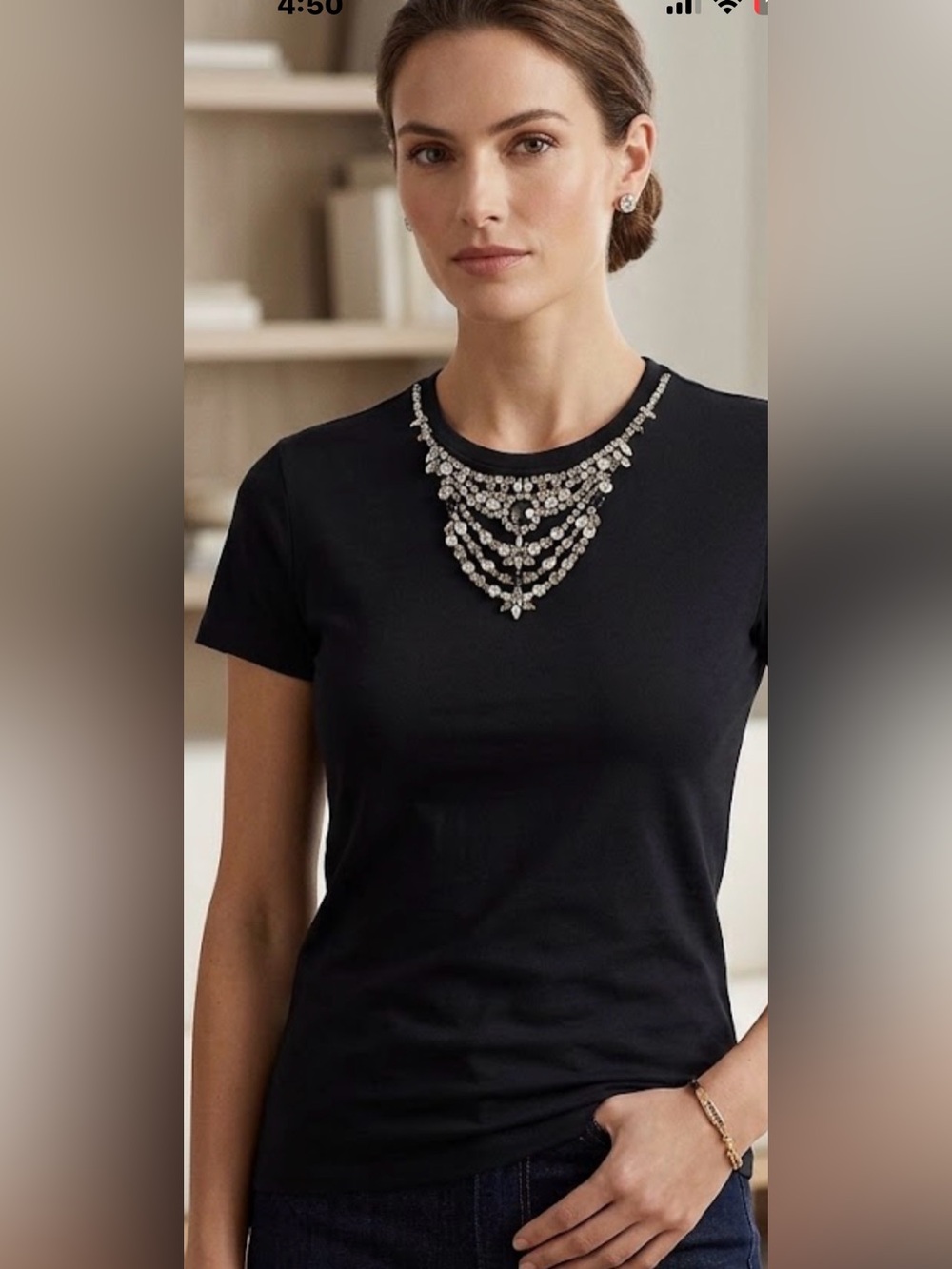 Polo by Ralph Lauren Silver Rhinestone Embellished 100% cotton Tee Shirt NWT